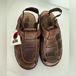 NWT Vintage Red Stone Mens Fisherman Sandals Size 8M Brown Leather Buckle Shoes